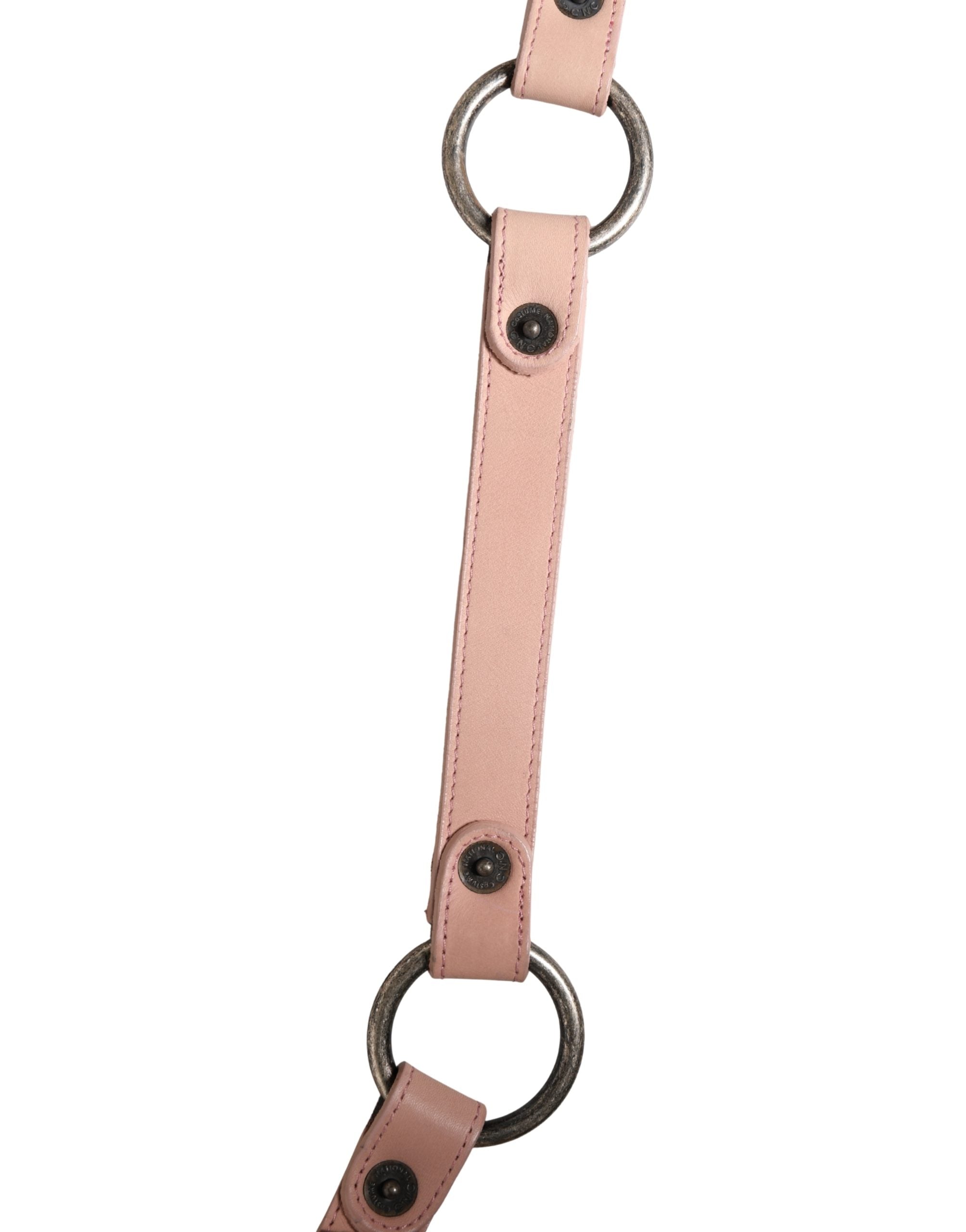 Costume National Light Pink Leather Wide Waist Round Buckle Belt