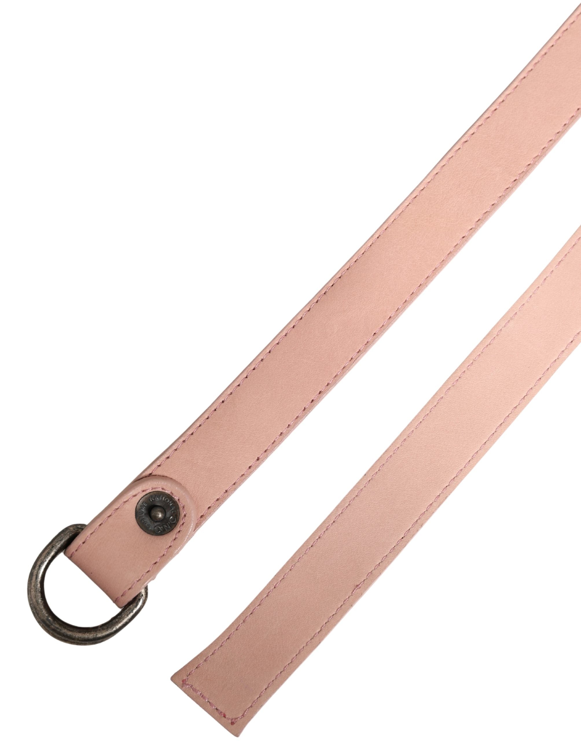 Costume National Light Pink Leather Wide Waist Round Buckle Belt