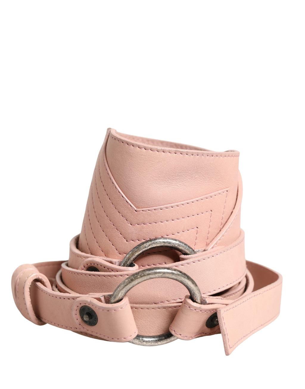 Costume National Light Pink Leather Wide Waist Round Buckle Belt