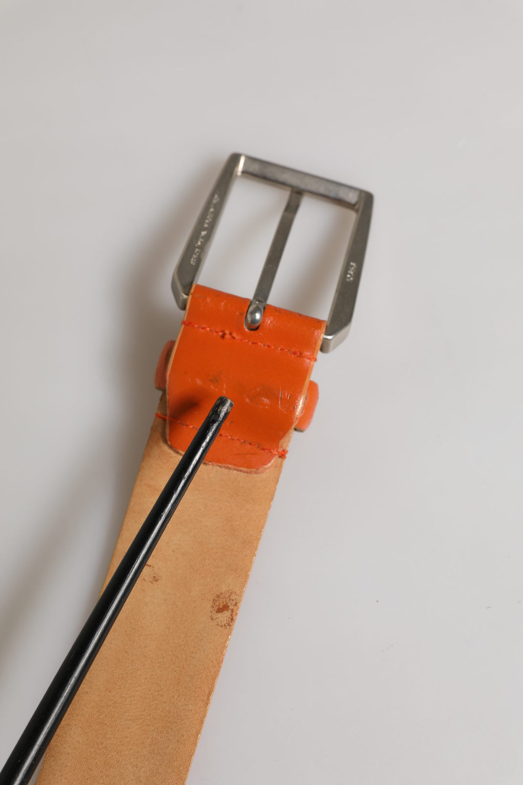 Etro Orange Genuine Leather Silver Metal Buckle Waist Belt