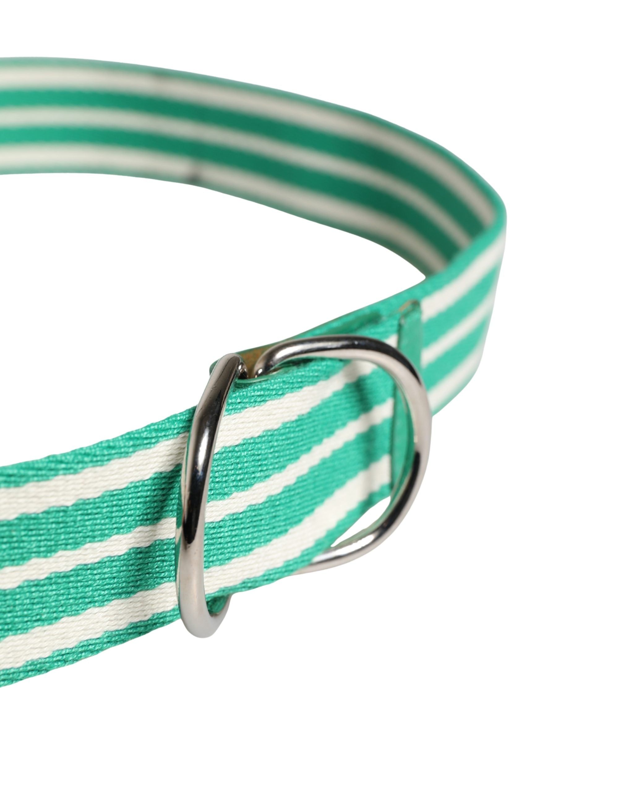 Red Valentino White Green Stripes Canvas Silver Metal Buckle Belt