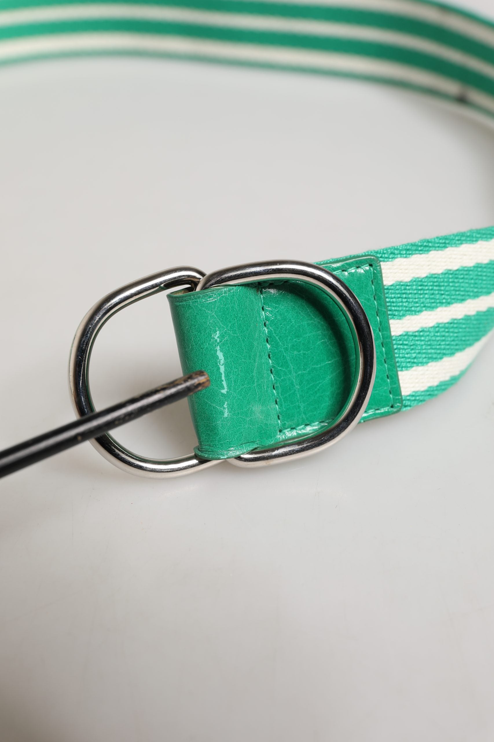 Red Valentino White Green Stripes Canvas Silver Metal Buckle Belt