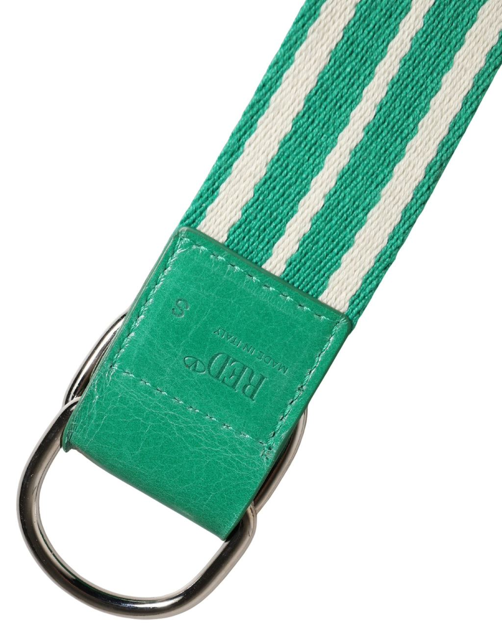 Red Valentino White Green Stripes Canvas Silver Metal Buckle Belt