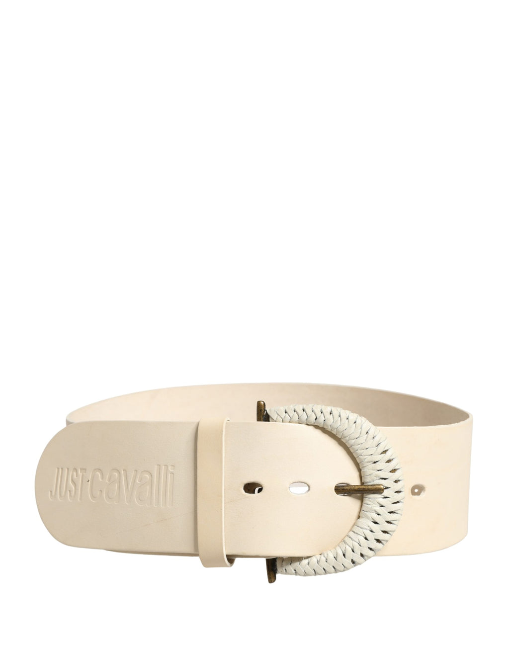 Cavalli Class Off White Leather Waist Women Cintura Buckle Belt
