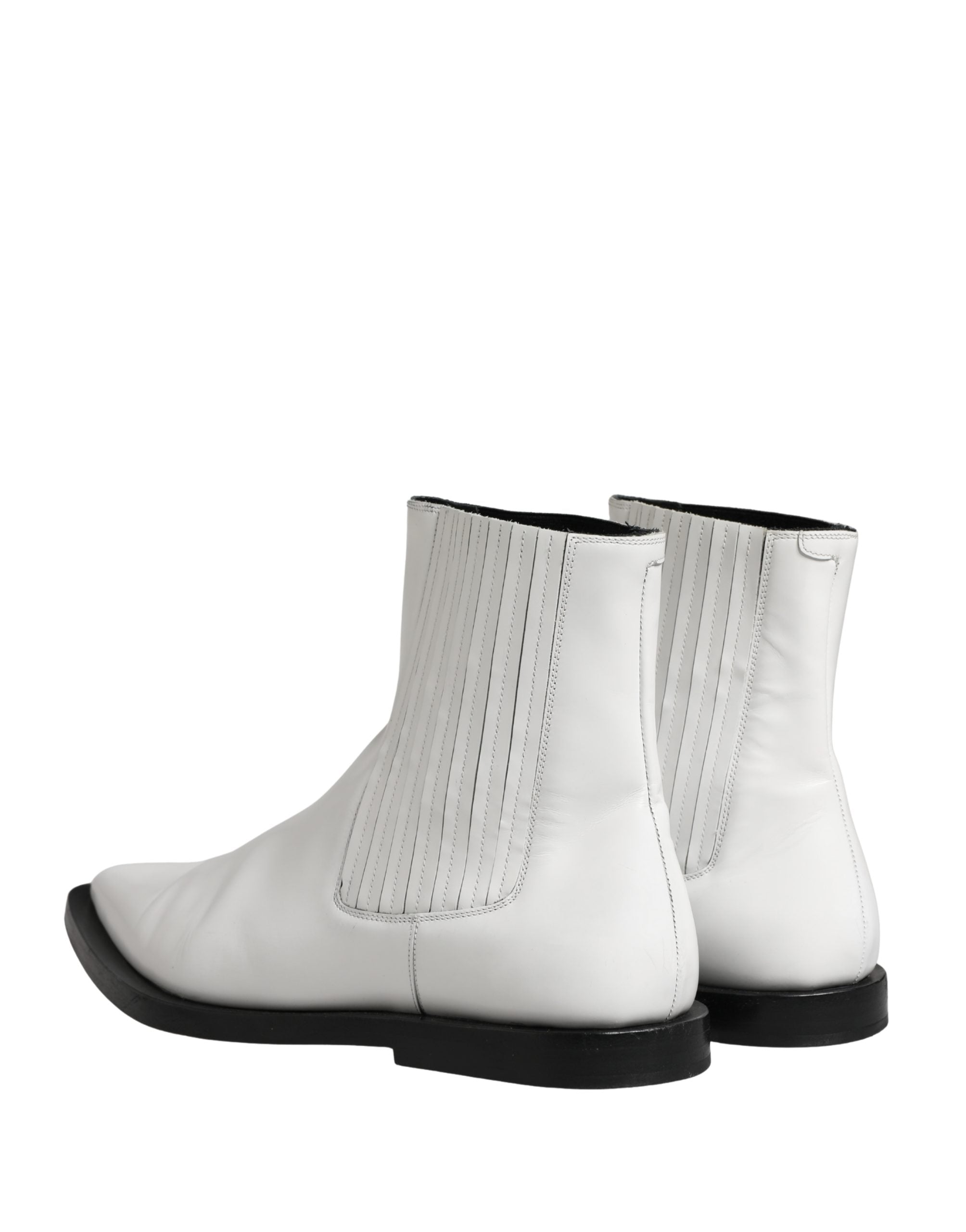 Dolce & Gabbana White Leather Chelsea SlipOn Ankle Boots Shoes