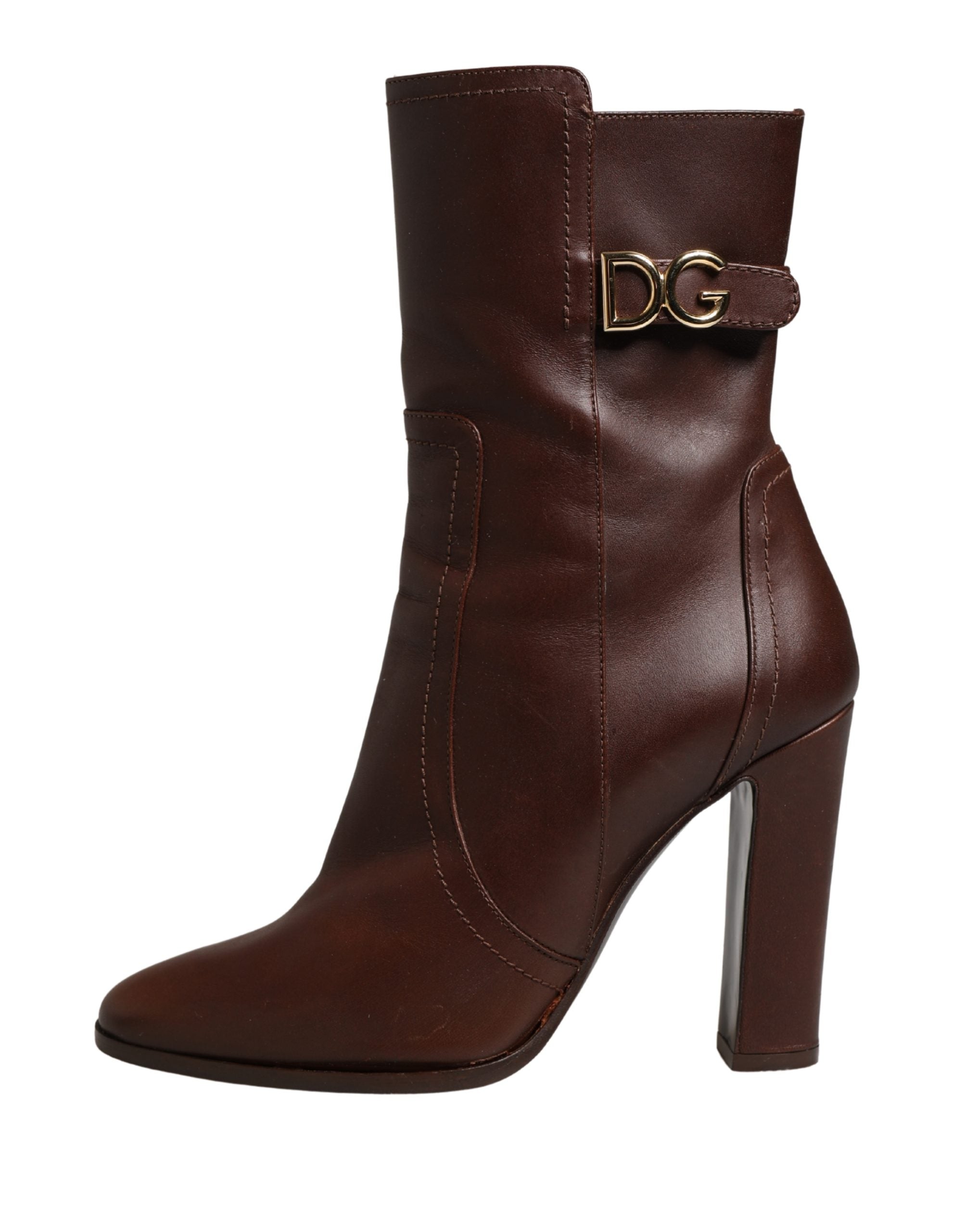 Dolce & Gabbana Brown Leather Heels Mid Calf Boots Shoes
