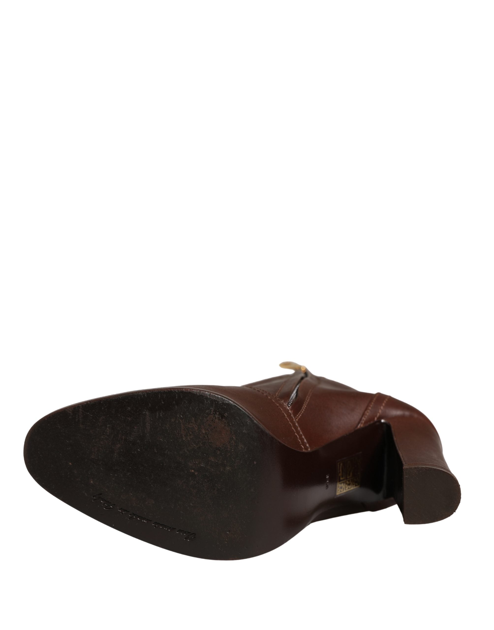 Dolce & Gabbana Brown Leather Heels Mid Calf Boots Shoes