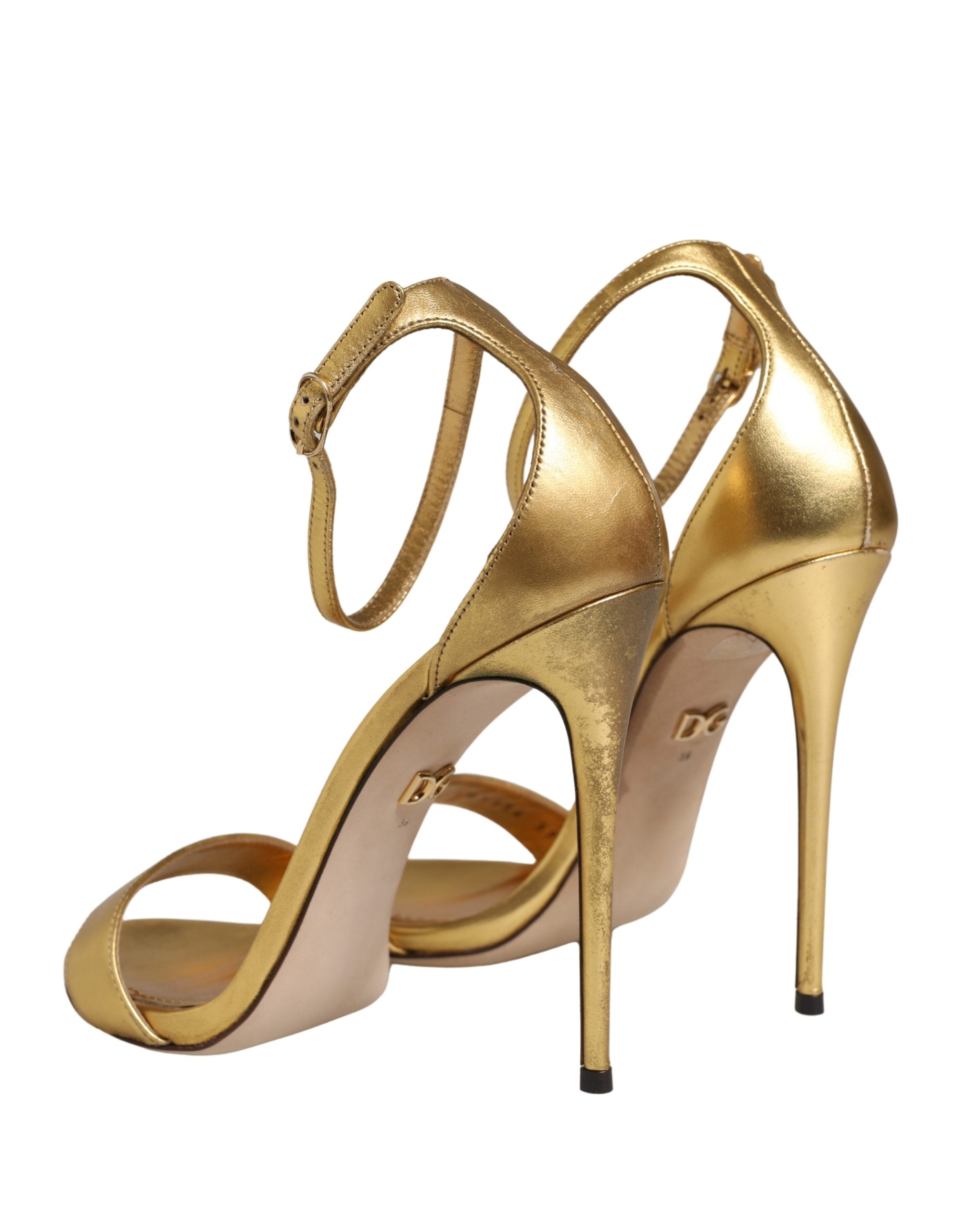 Dolce & Gabbana Gold Leather Keira High Heels Sandals Shoes