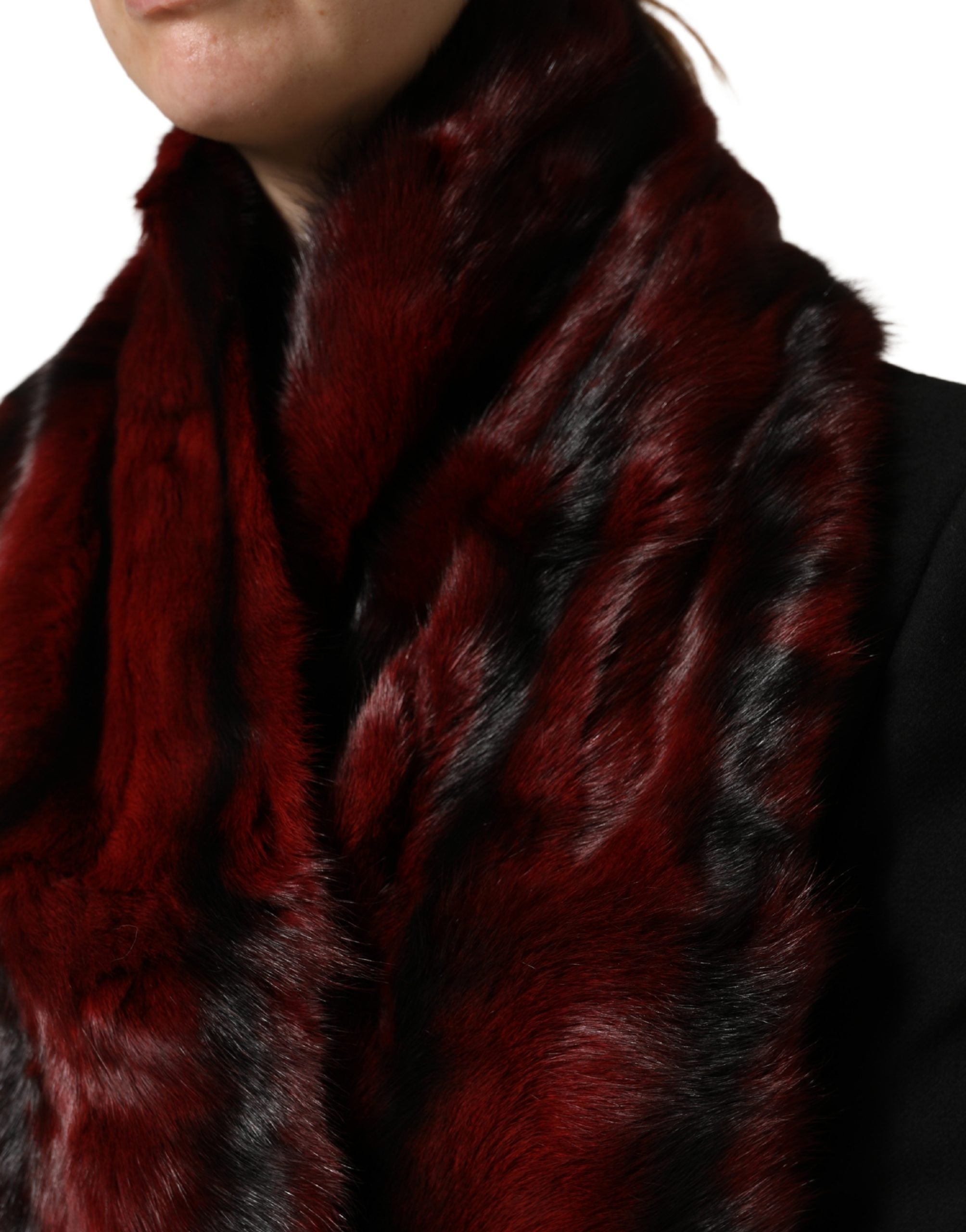 Dolce & Gabbana Schwarzer Rot-Streifen Pelzschal Halstuch
