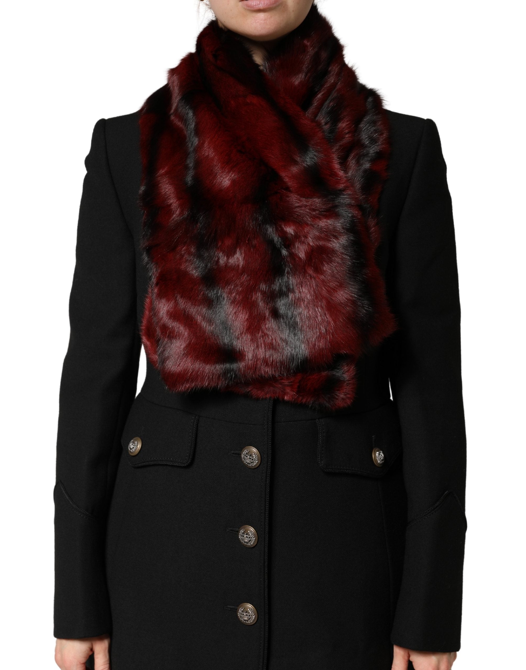 Dolce & Gabbana Schwarzer Rot-Streifen Pelzschal Halstuch