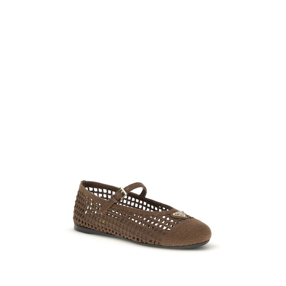 Prada Brown Cotton Ballet Flats