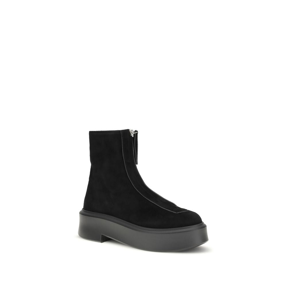 The Row Black Calf Leather Bos Taurus Lace-Up Boots