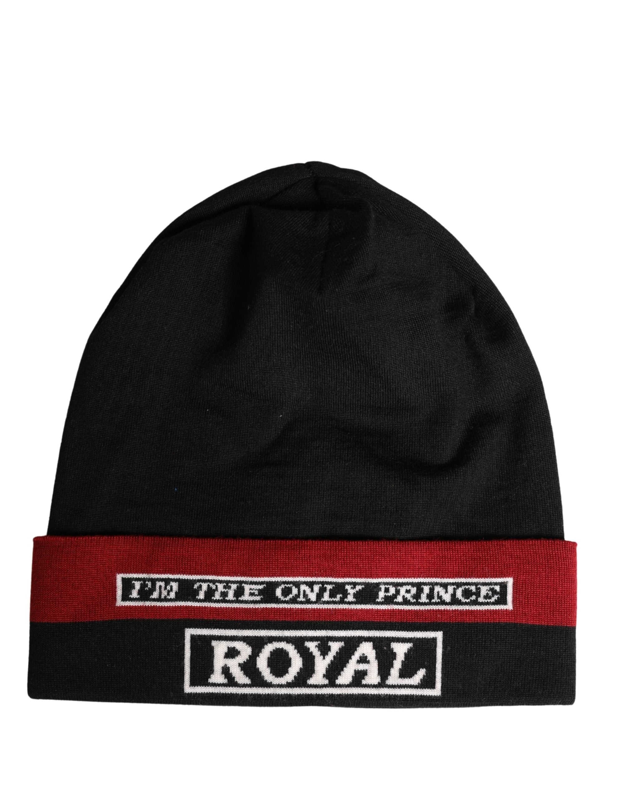Dolce & Gabbana Black Cuffed "I'M THE ONLY PRINCE ROYAL" Beanie Hat