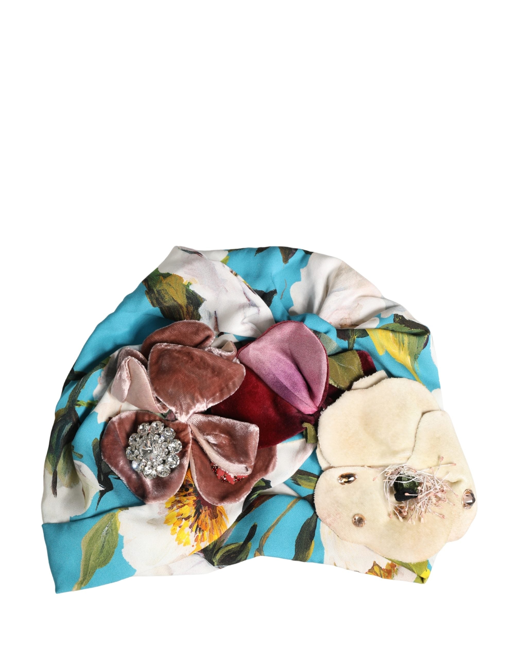 Dolce & Gabbana Blue Floral Motif Turban Headwear Women Hat
