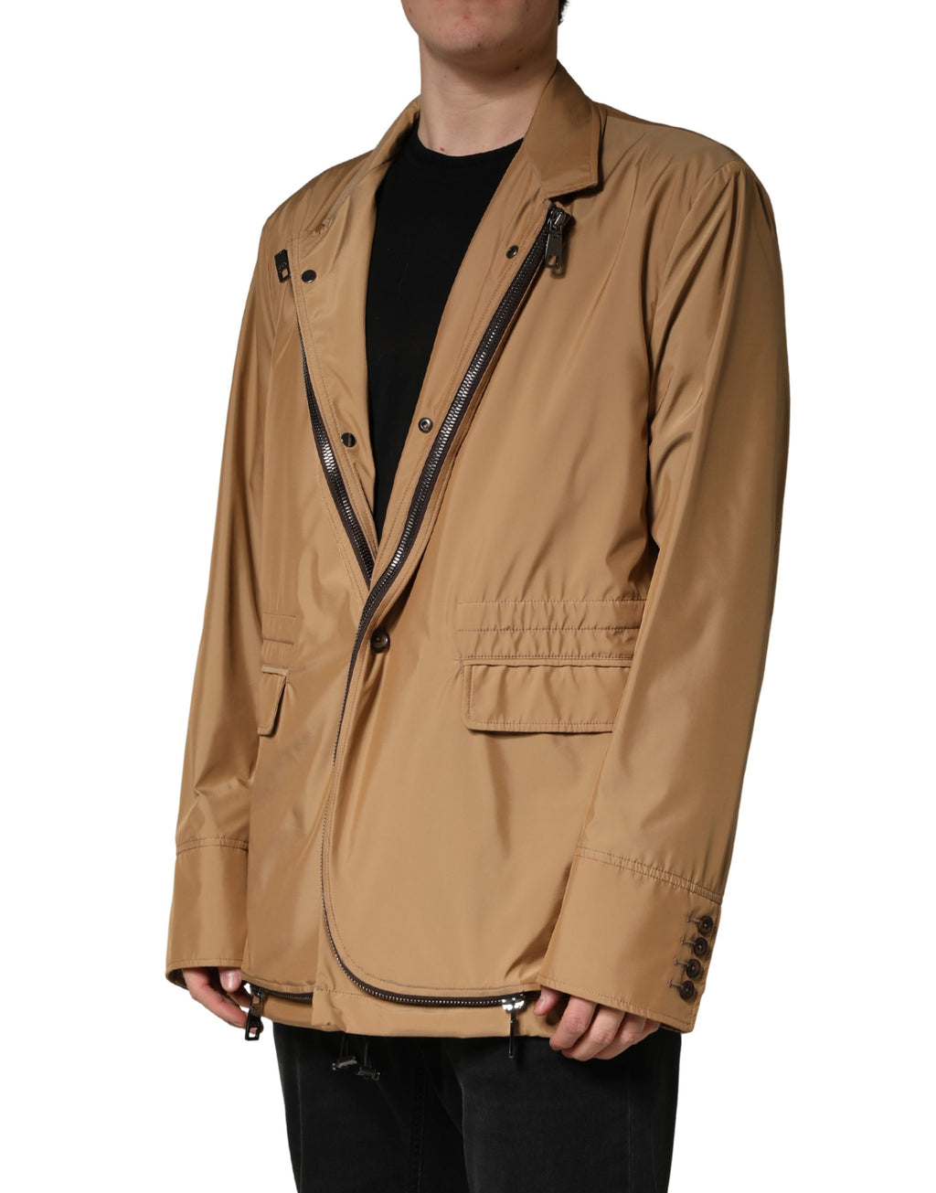 Dolce & Gabbana Brown Single Breasted Layered Coat Jacket