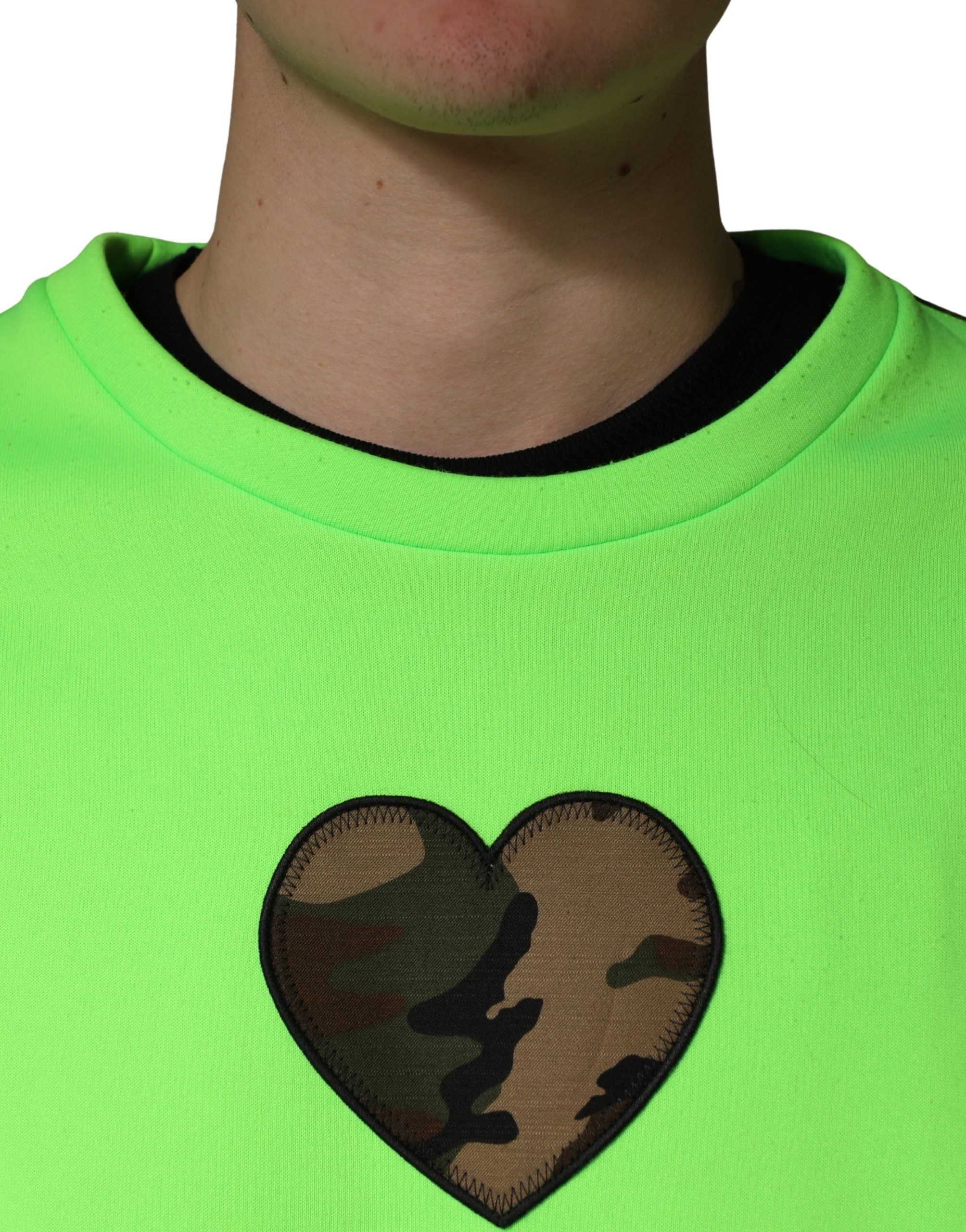 Dolce & Gabbana Green Patchwork Heart Men Sweatshirt Sweater