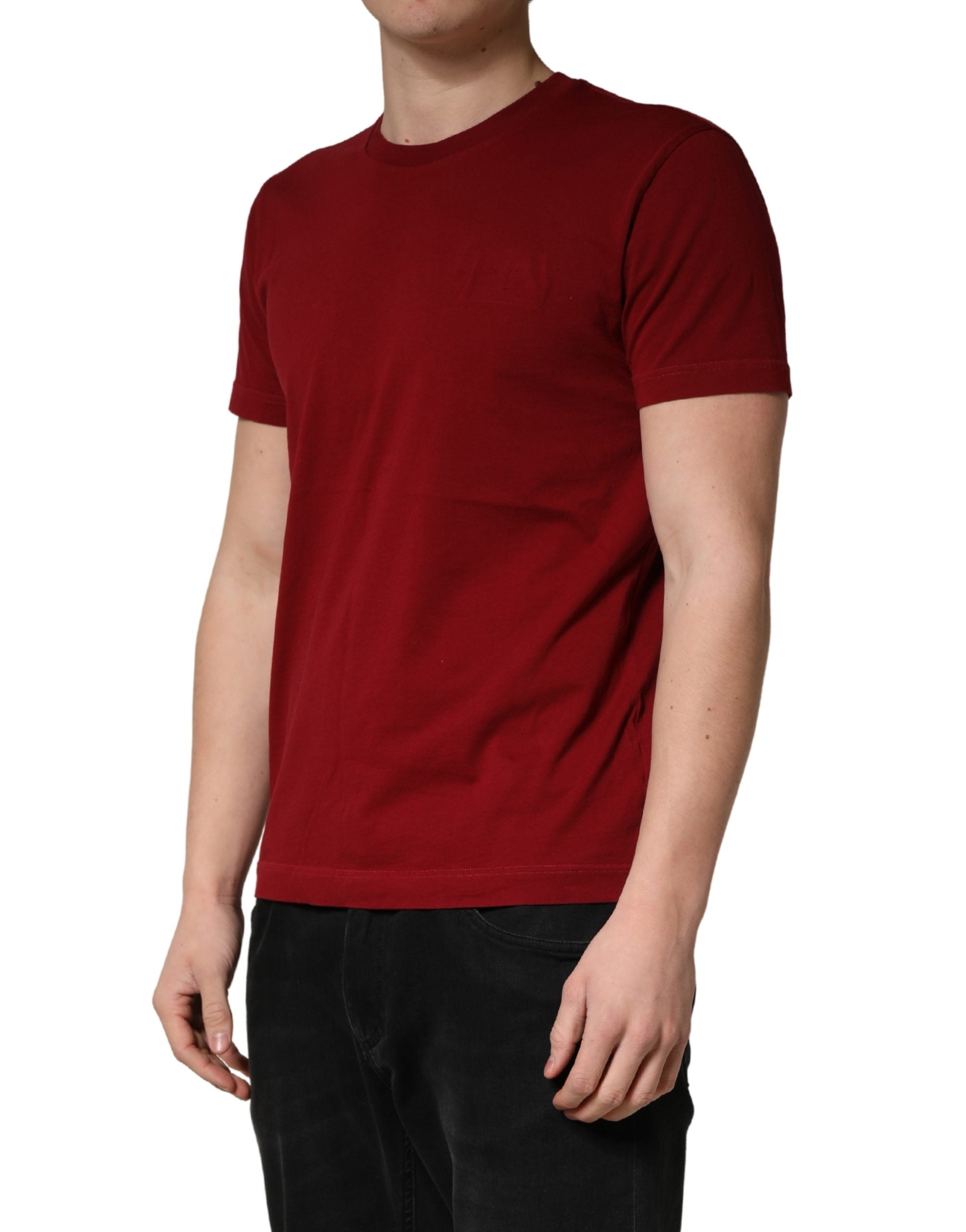Dolce & Gabbana Maroon Cotton Crew Neck Short Sleeves T-shirt