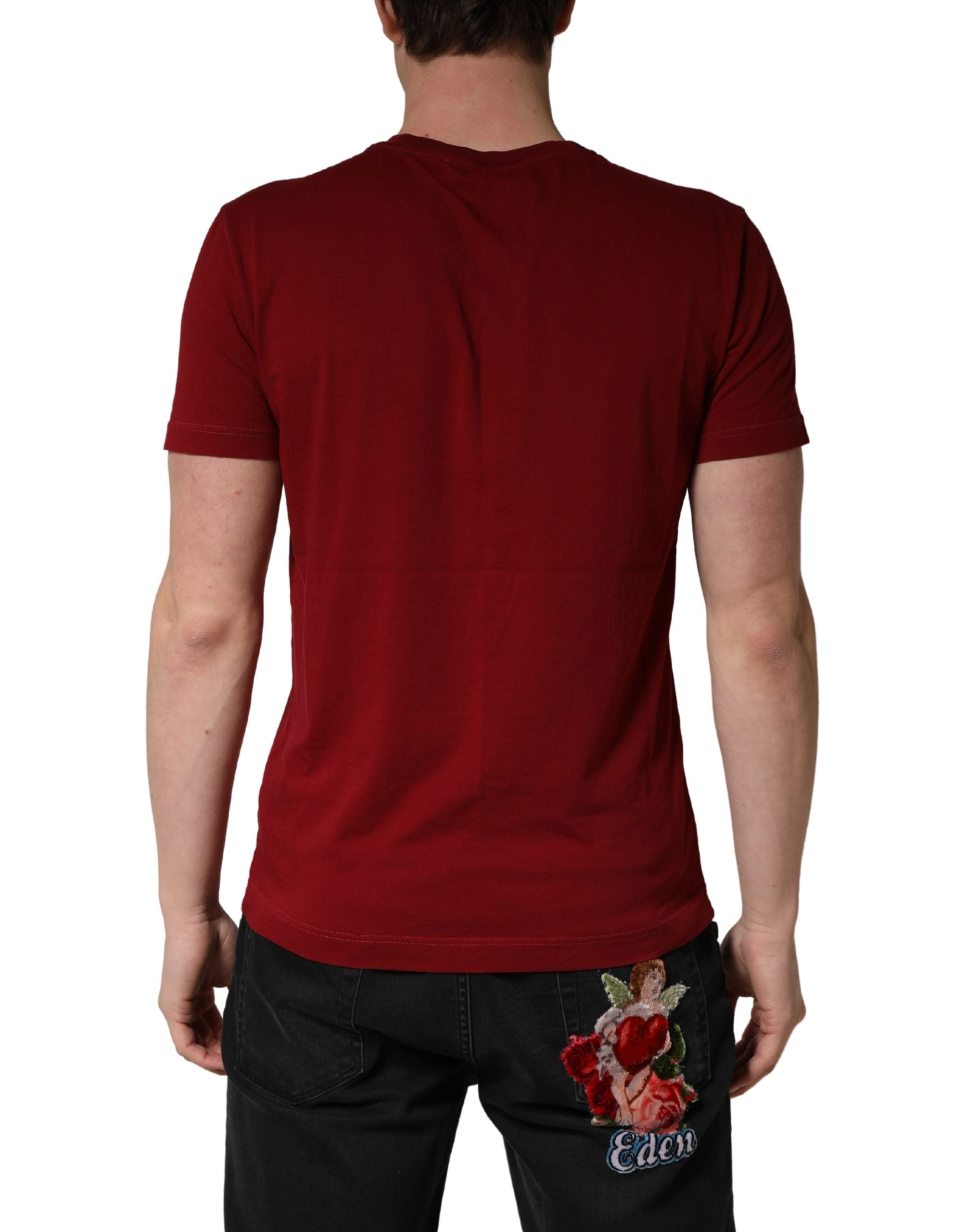 Dolce & Gabbana Maroon Cotton Crew Neck Short Sleeves T-shirt