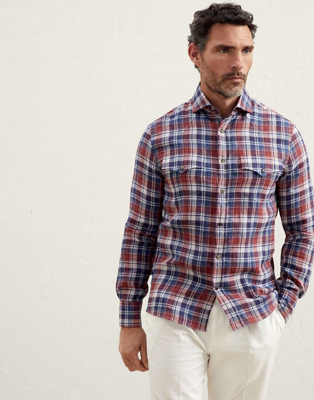 Brunello Cucinelli Bicolor Linen Pattern Shirt
