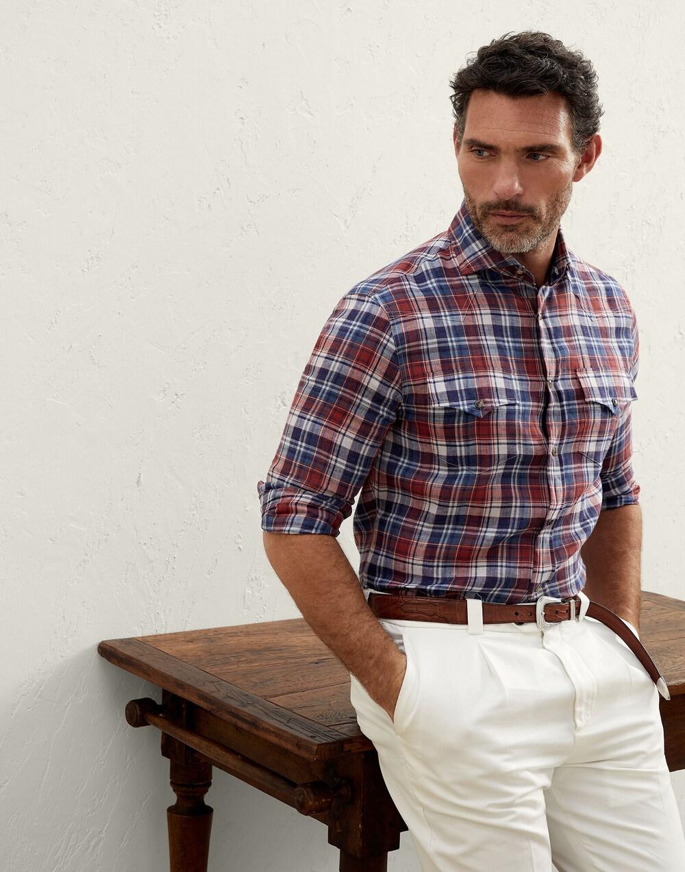 Brunello Cucinelli Bicolor Linen Pattern Shirt
