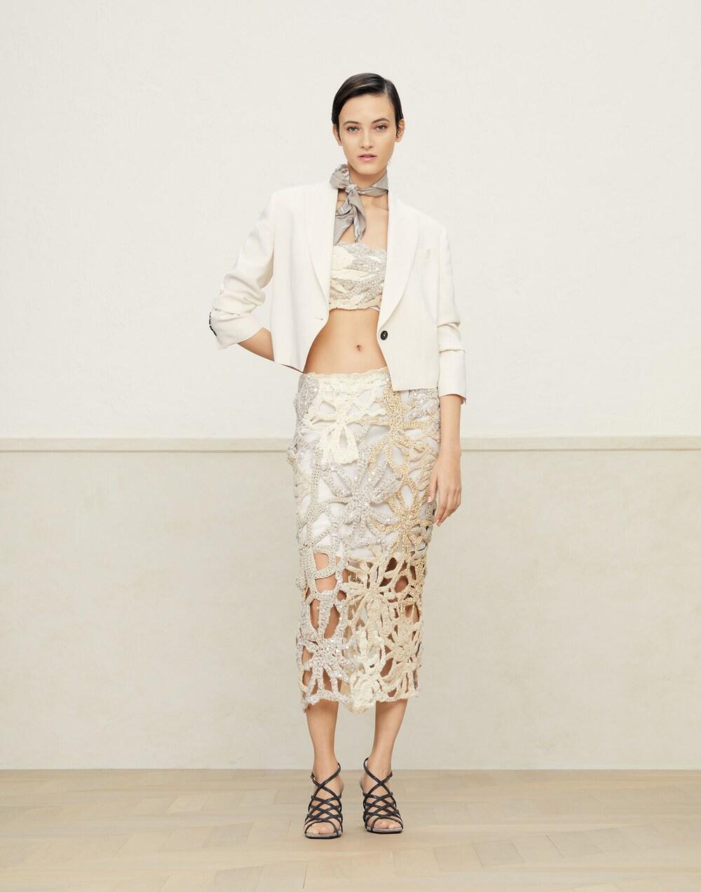 Brunello Cucinelli Beige Linen Long Skirt