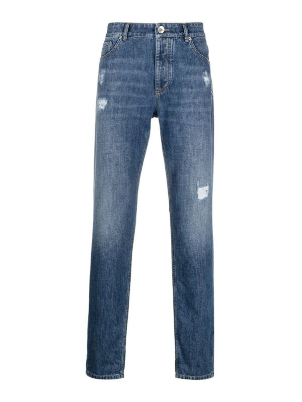 Brunello Cucinelli Blue Cotton Straight-Leg Jeans