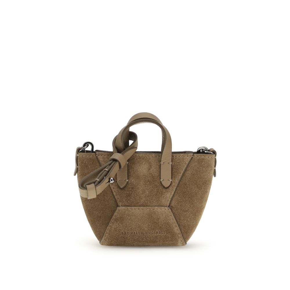 Brunello Cucinelli Brown Calf Leather Bos Taurus Shoulder Bag