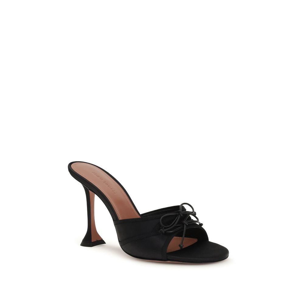 Amina Muaddi Black Fabric Stiletto Heel Sandals