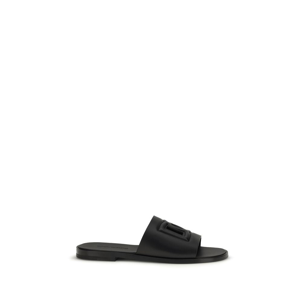 Dolce & Gabbana Black Calf Leather Bos Taurus Sandals