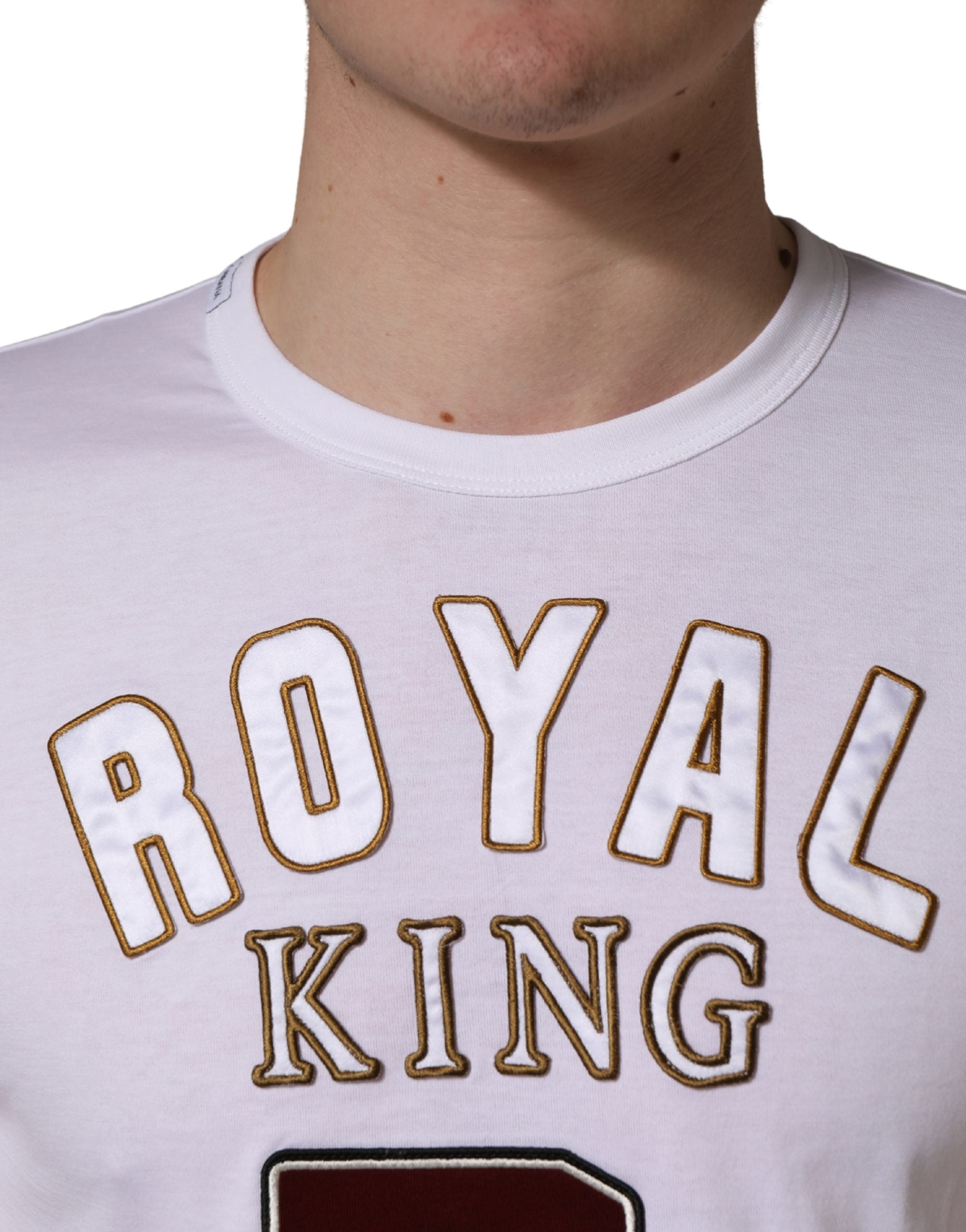Dolce & Gabbana White DG King Royal Crew Neck Cotton  T-shirt