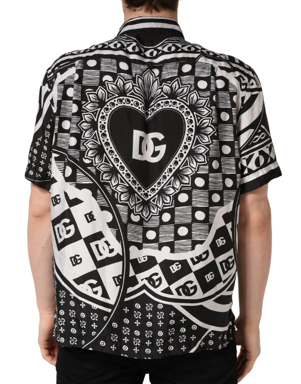 Dolce & Gabbana Black White Bandana Print Collared Shirt
