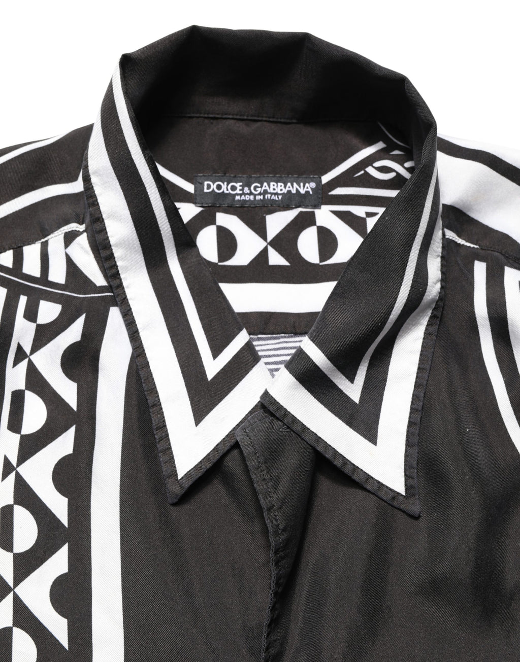 Dolce & Gabbana Black White Bandana Print Collared Shirt