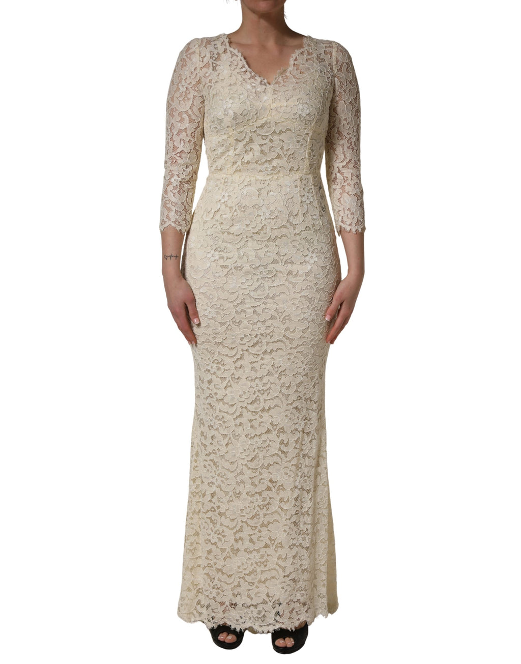 Dolce & Gabbana Off-White Maxikleid aus floraler Spitze