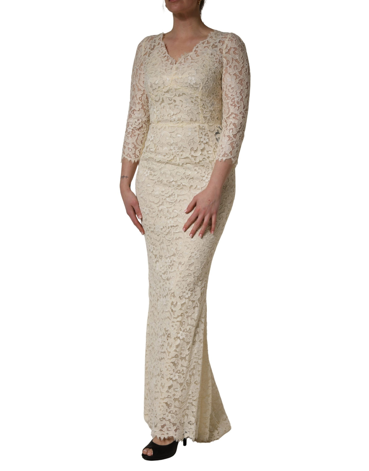Dolce & Gabbana Off-White Maxikleid aus floraler Spitze