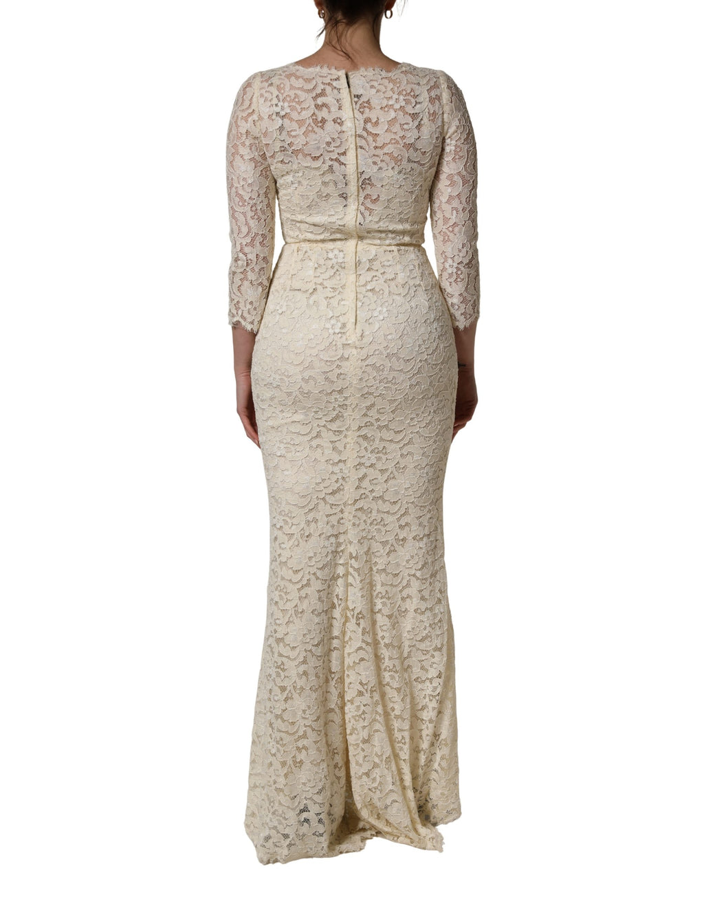 Dolce & Gabbana Off-White Maxikleid aus floraler Spitze