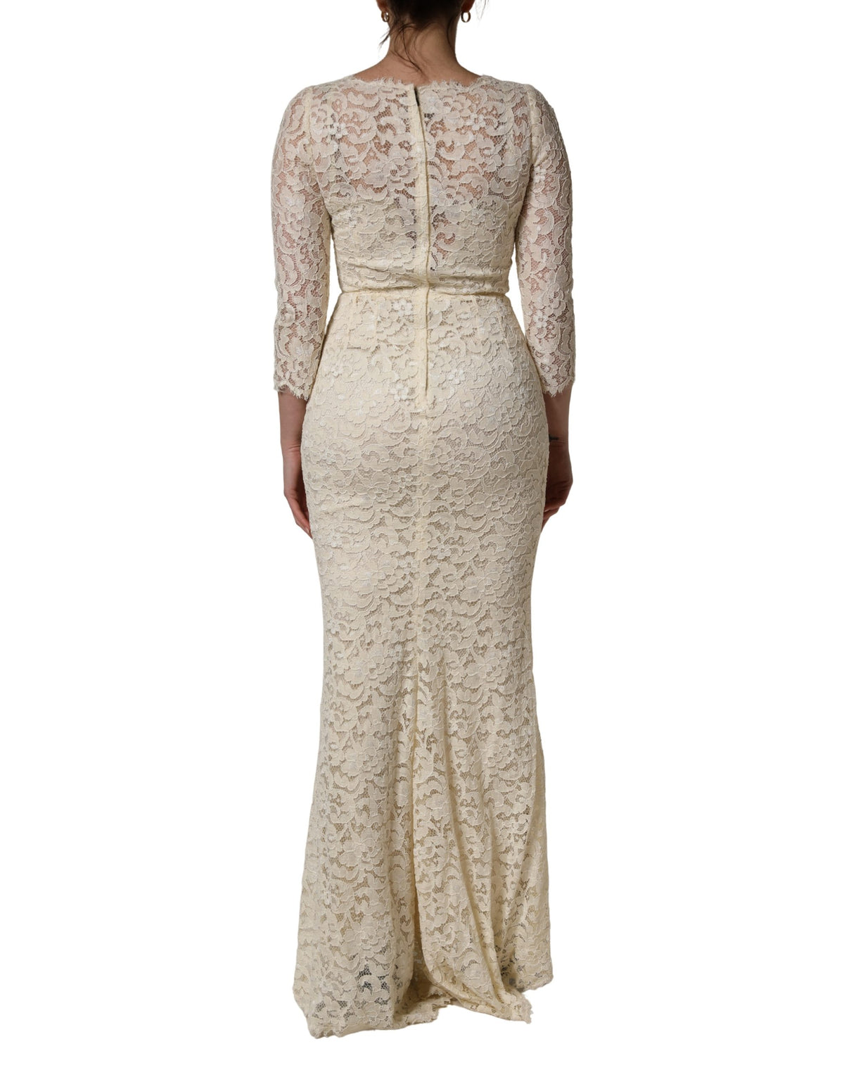 Dolce & Gabbana Off-White Maxikleid aus floraler Spitze