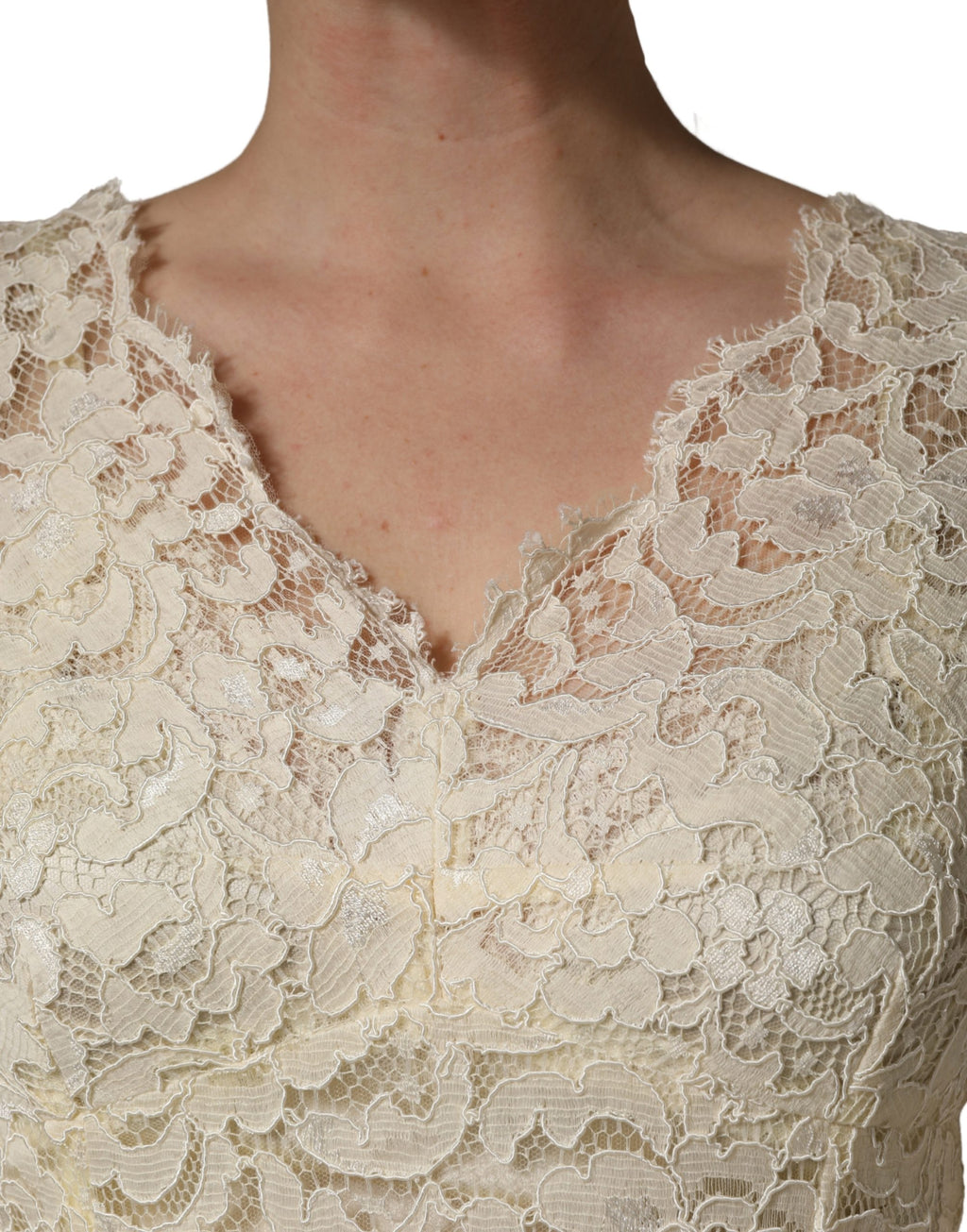 Dolce & Gabbana Off-White Maxikleid aus floraler Spitze
