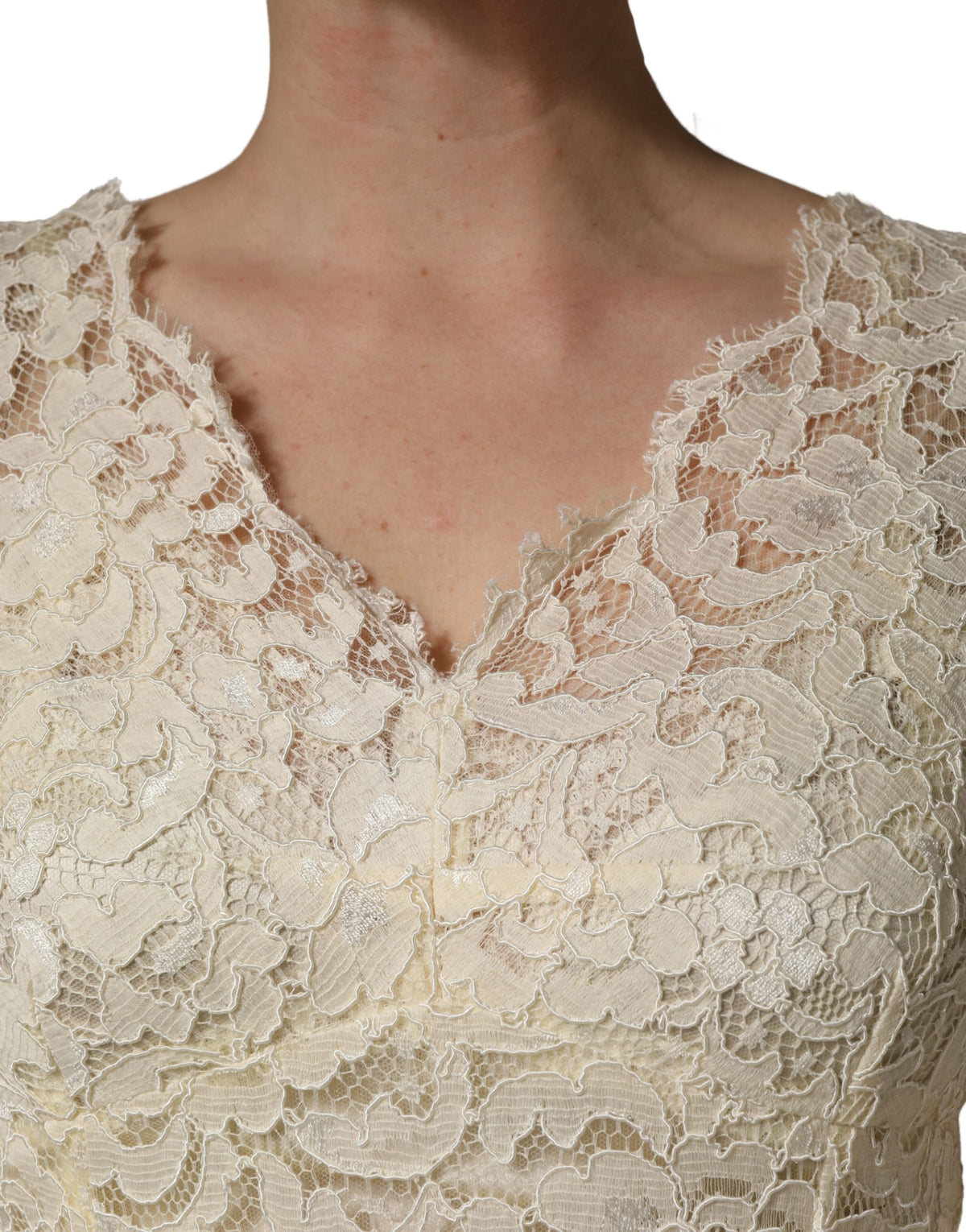 Dolce & Gabbana Off-White Maxikleid aus floraler Spitze