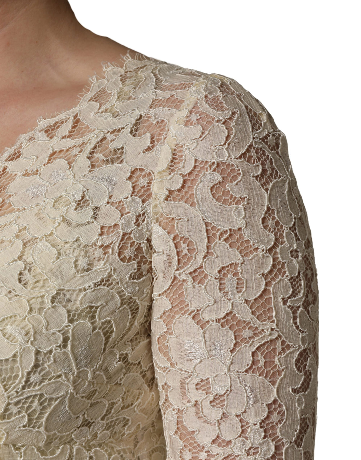 Dolce & Gabbana Off-White Maxikleid aus floraler Spitze