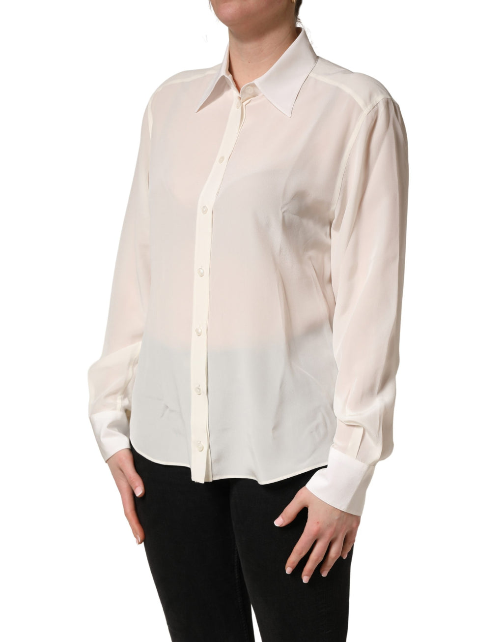 Dolce & Gabbana Off-witte Blouse met Kraag en Lange Mouwen