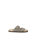 Brunello Cucinelli Gray Calf Leather Bos Taurus Sandals