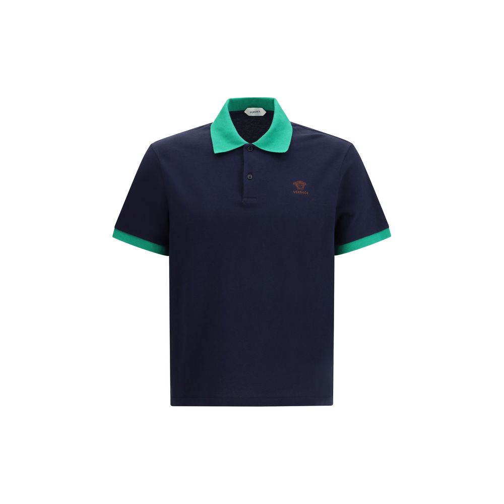 Versace Blue Cotton Polo Shirt