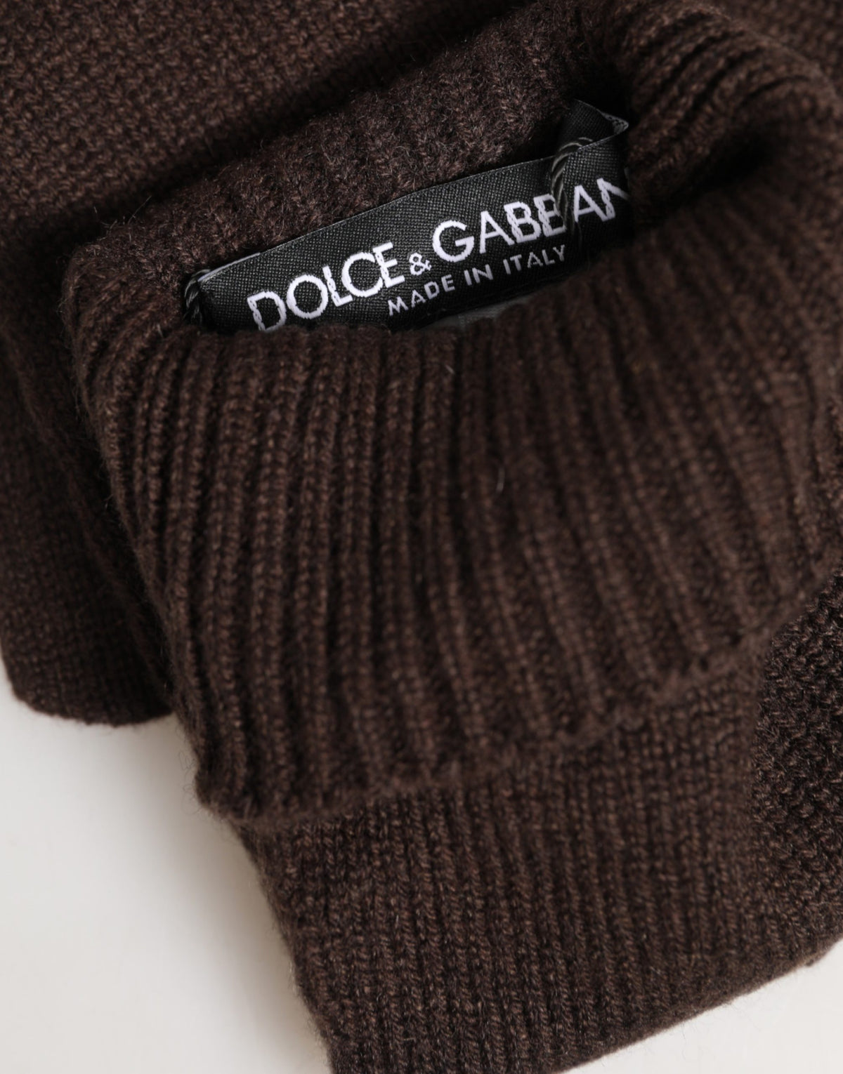 Dolce & Gabbana Braune Kaschmir-Strickhandschuhe mit Ellbogenlänge