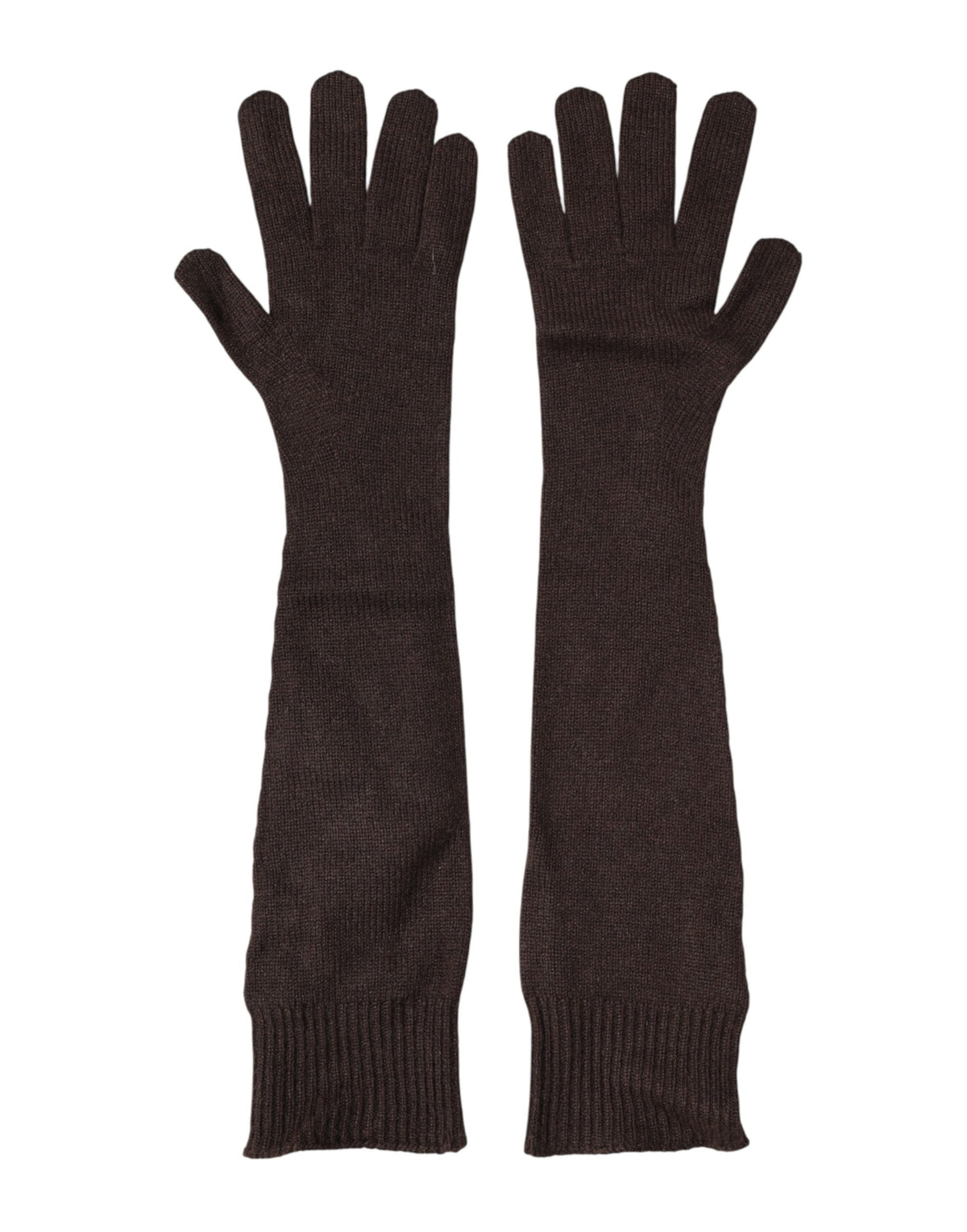 Dolce & Gabbana Braune Kaschmir-Strickhandschuhe mit Ellbogenlänge