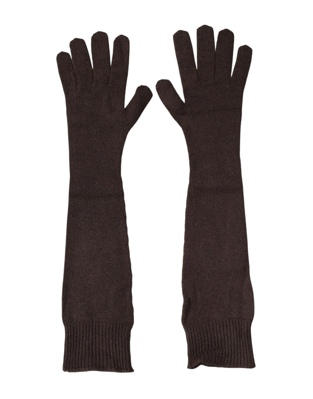 Dolce & Gabbana Braune Kaschmir-Strickhandschuhe mit Ellbogenlänge