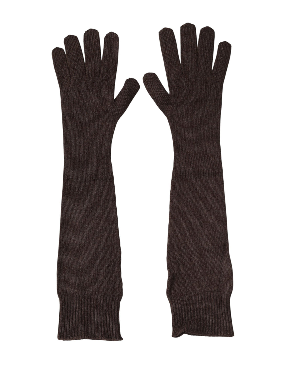 Dolce & Gabbana Braune Kaschmir-Strickhandschuhe mit Ellbogenlänge
