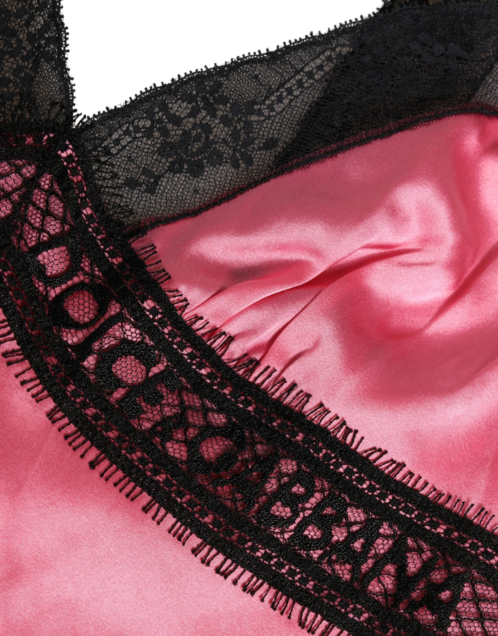 Dolce & Gabbana Pink Silk Satin Lace Trim Lingerie Top Sleepwear