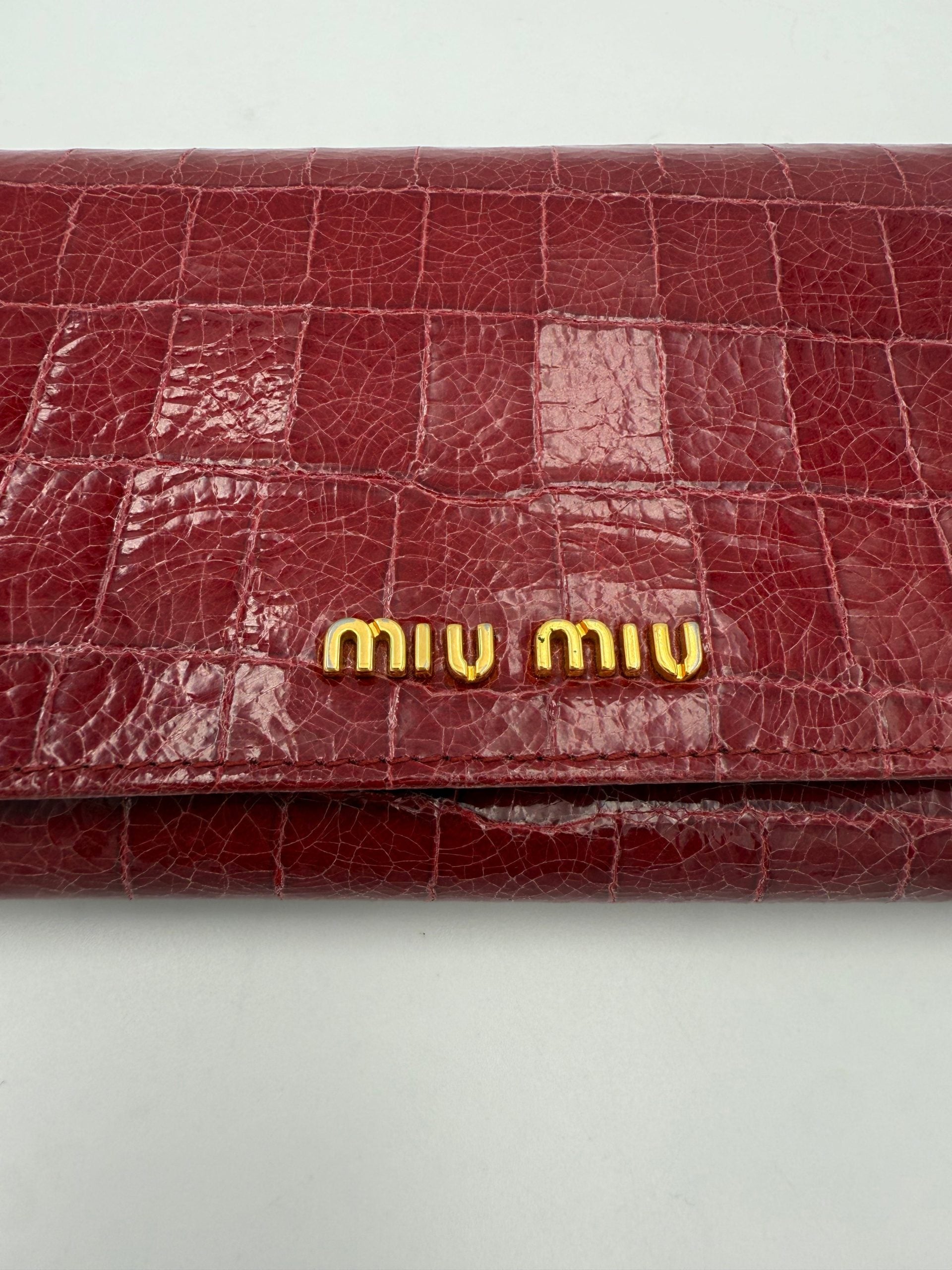 Miu Miu MIU MIU Rosso Crocodile Print Leather Wallet