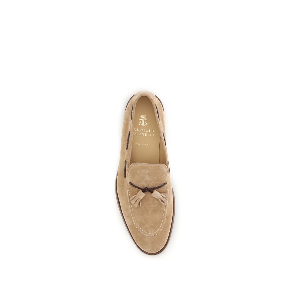 Brunello Cucinelli Brown Calf Leather Bos Taurus Slip-On Loafers