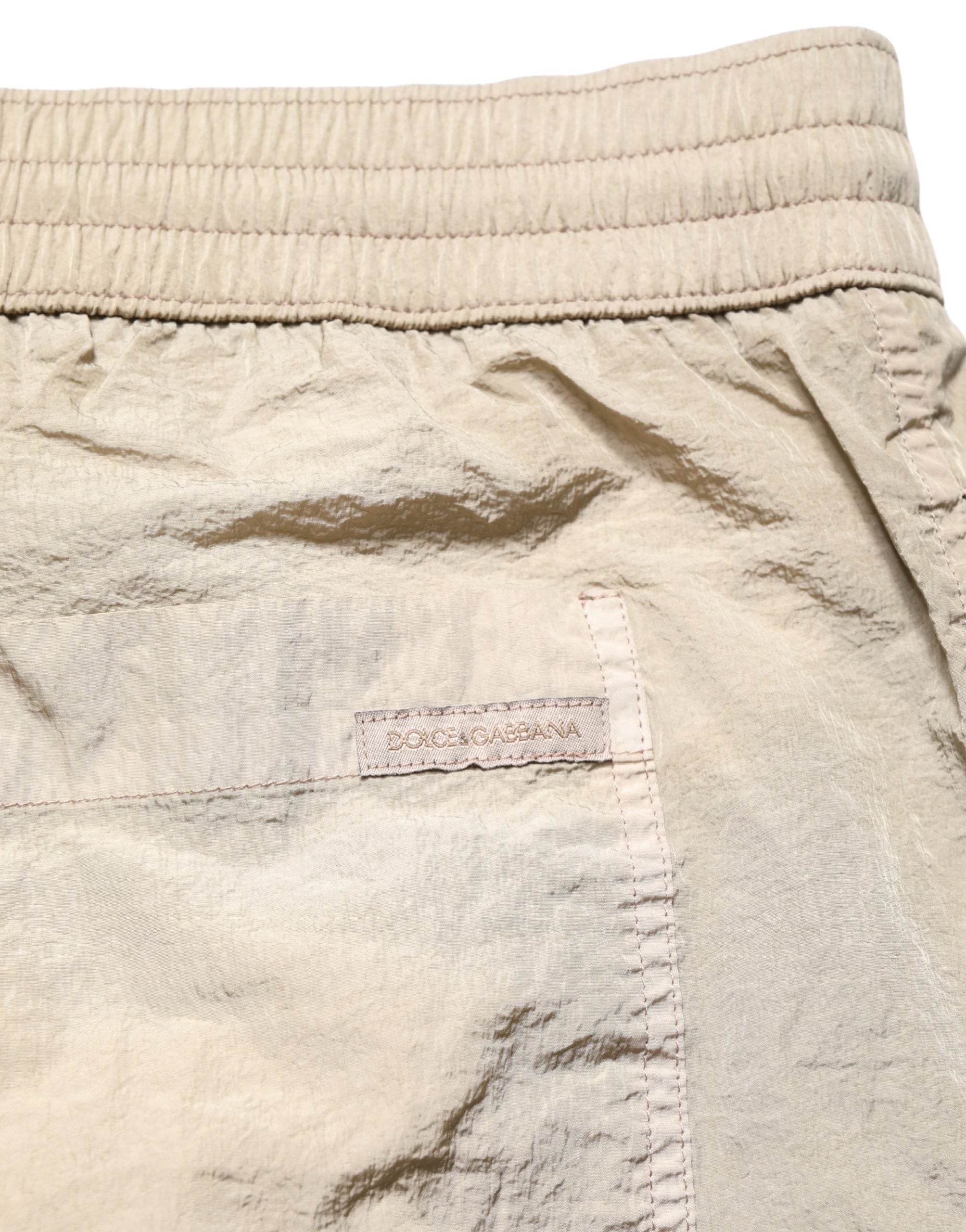 Dolce & Gabbana Braune Nylon-Bade-Shorts mit Kordelzug Bademode